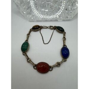 VINTAGE 1950'S SYMMETALIC 14K GOLD  SCARAB BRACELET SAFETY CHAIN